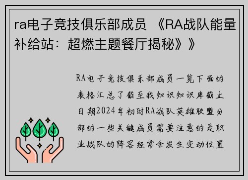 ra电子竞技俱乐部成员 《RA战队能量补给站：超燃主题餐厅揭秘》》