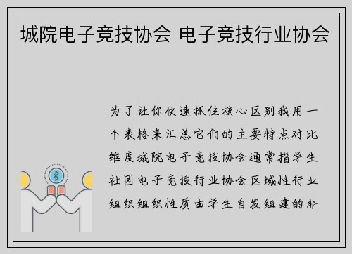 城院电子竞技协会 电子竞技行业协会
